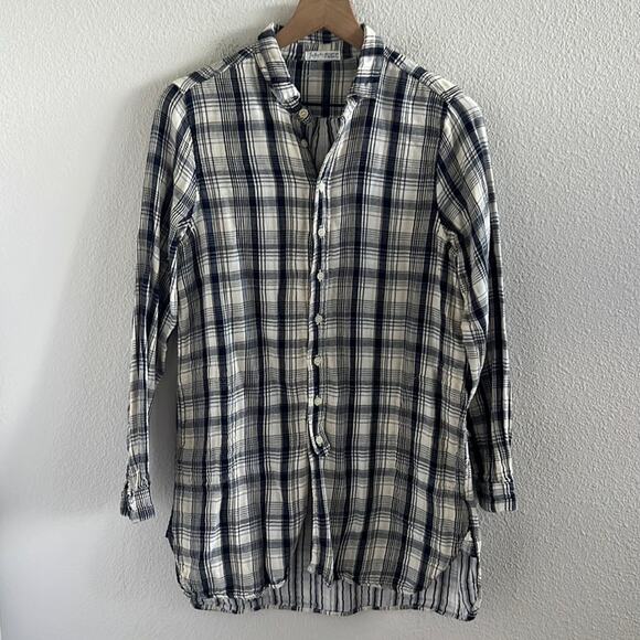 Free People X CP Shades Plaid Front Button Contrasting 100% Cotton Gauzy Top S - Picture 1 of 6